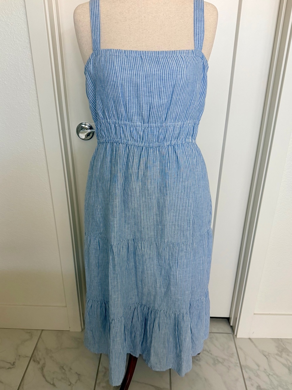 Amour Vert- Linen Blue and White Striped Dress